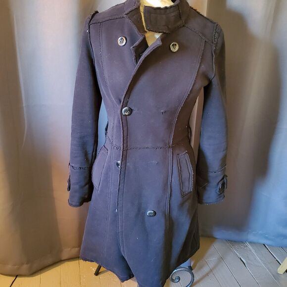 Vintage 90s Black Be Rock Los Angeles Express Long Coat Jacket, S-M - Picture 13 of 16